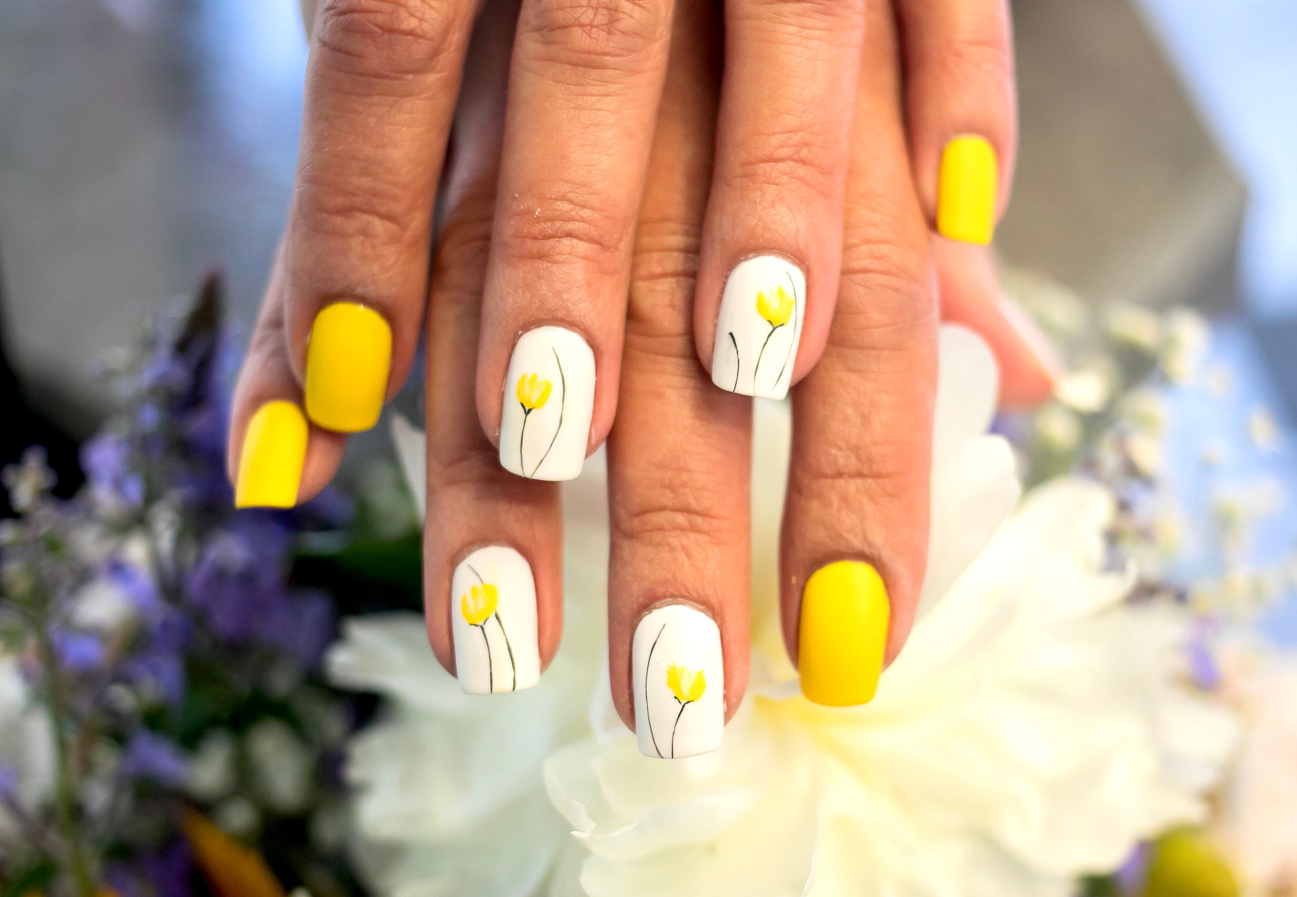 Yellow Flower Nail Art Design