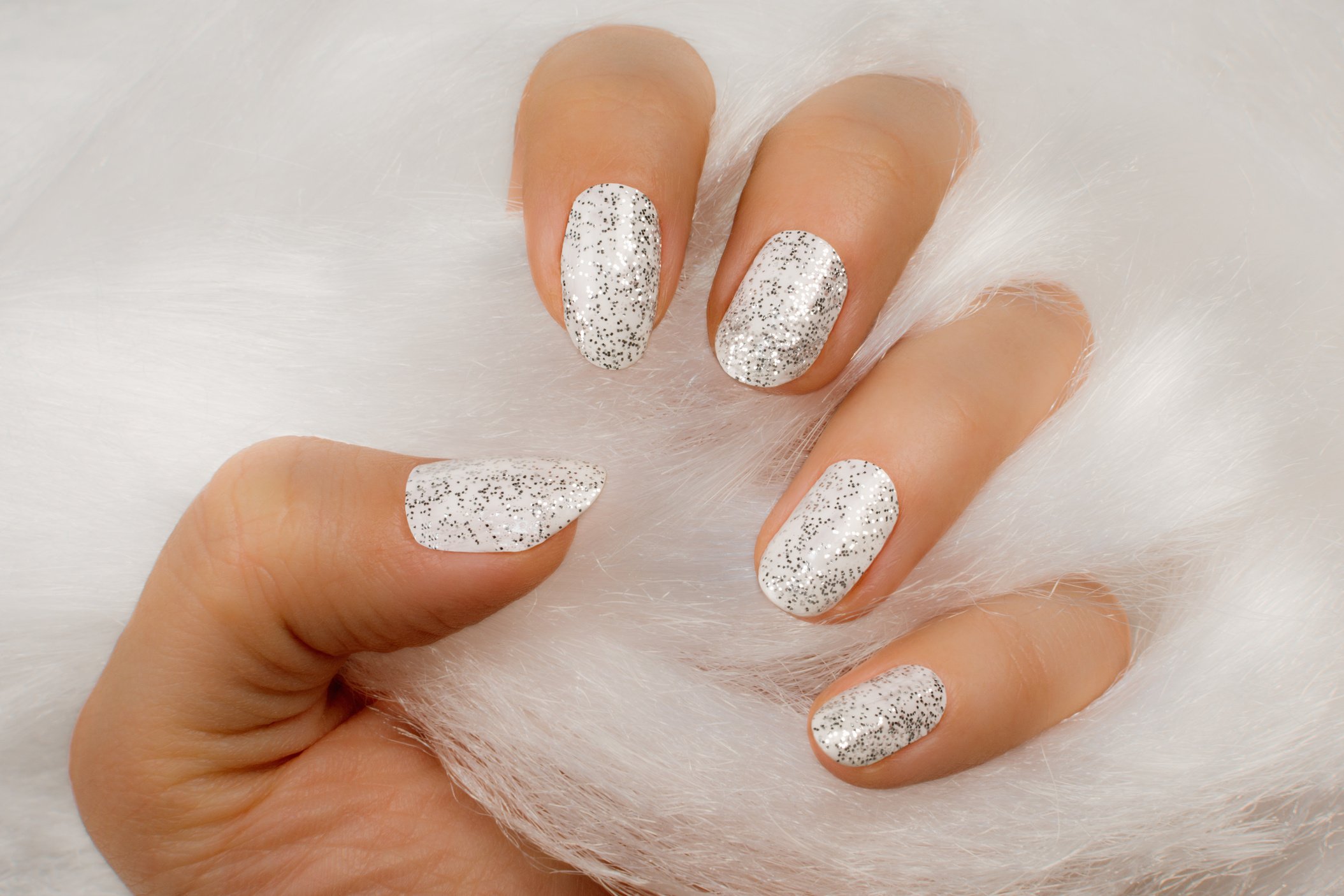 white glittered nails